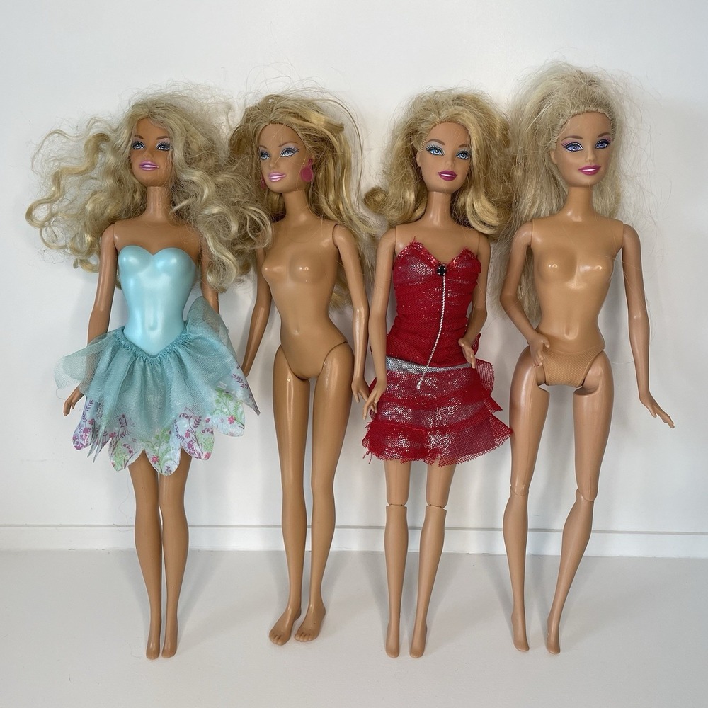 Blonde Fashion Fever Barbie Doll Lot Of 4 Sparkle & Shine Red Dress Need TLC